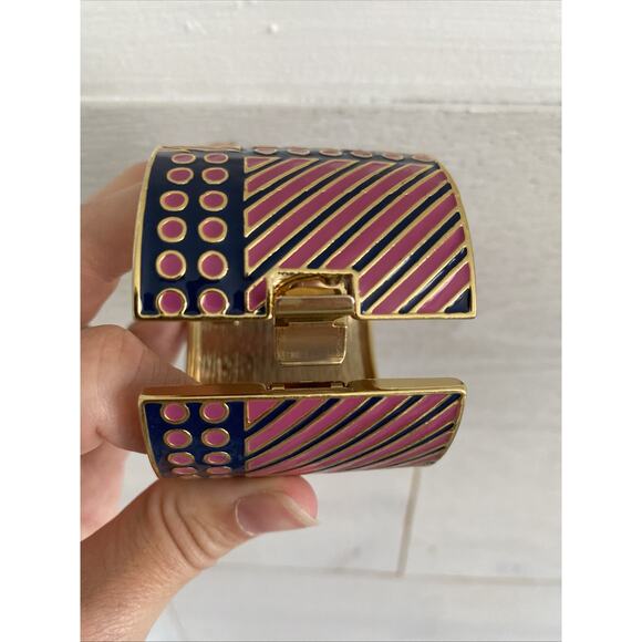 Banana Republic Bracelet Womens Navy Blue Pink Wide Cuff Bangle Fashion Jewelry - Picture 4 of 7